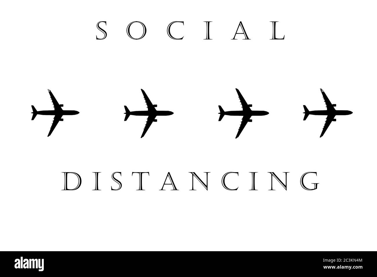 distance sociale de l'avion dans l'air volant à travers les nuages bleus en raison de corona covid19. convient pour l'affichage dans l'aéroport et le site web de l'aéroport Banque D'Images