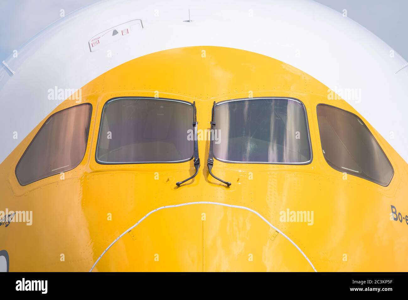 Singapour - 16 février 2016 : détail d'un Boeing 787-9 Dreamliner dans la décoration de la compagnie aérienne de Singapour Scoot pendant le salon aérien a de Singapour Banque D'Images