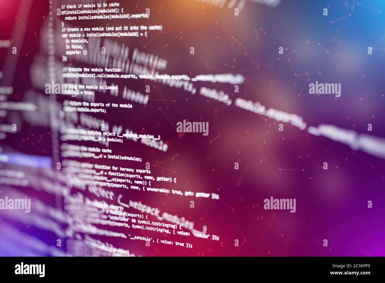 Code de script informatique abstrait. Écran de code de programmation du développeur de logiciel. Temps de travail de programmation logicielle. Texte de code écrit et créé entièrement b Banque D'Images