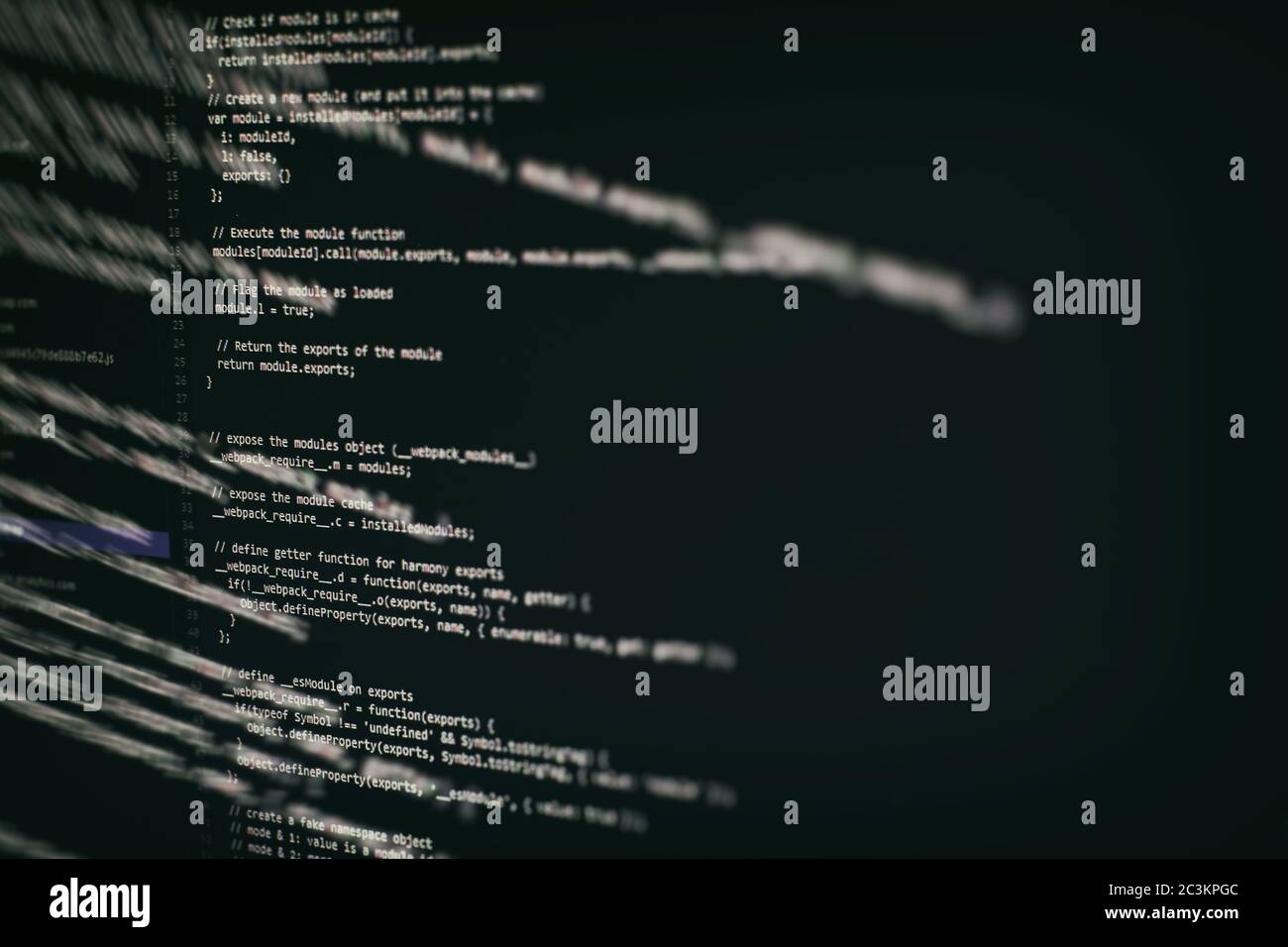 Code de script informatique abstrait. Écran de code de programmation du développeur de logiciel. Temps de travail de programmation logicielle. Texte de code écrit et créé entièrement b Banque D'Images