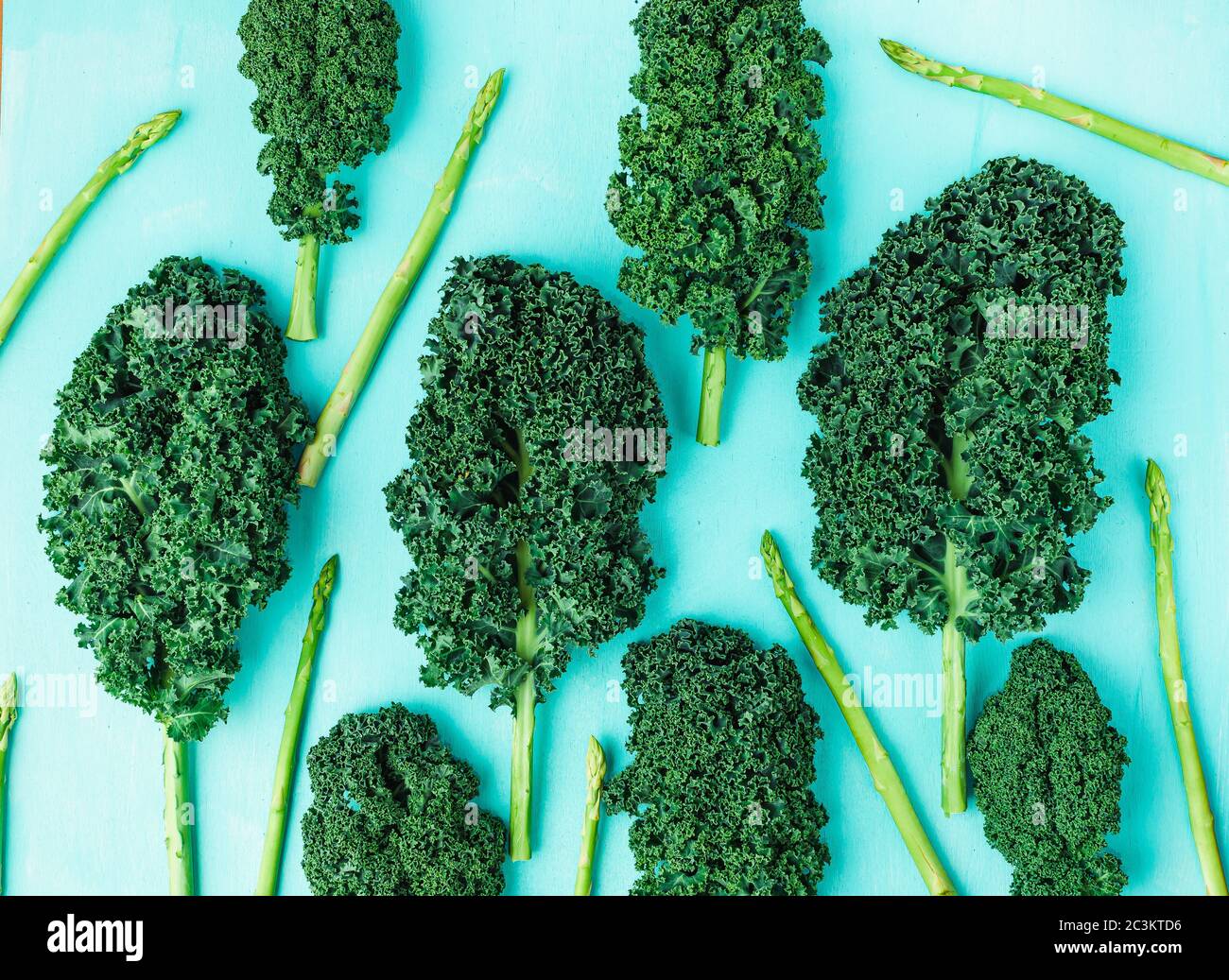 Mise en page créative faite de kale. Mise à plat. Concept alimentaire. Banque D'Images