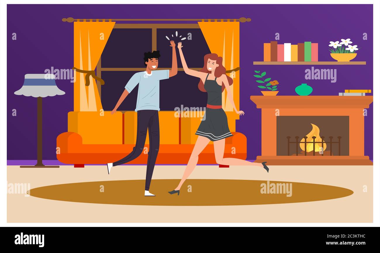 couple aimant et dansant à la maison Illustration de Vecteur