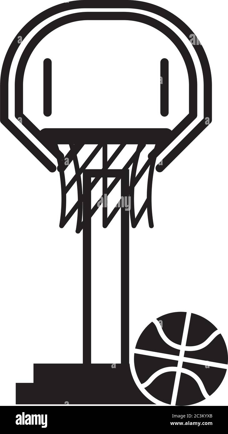 jeu de basket-ball, filet de cerceau et de ballon loisirs sport silhouette style icône illustration vectorielle Illustration de Vecteur
