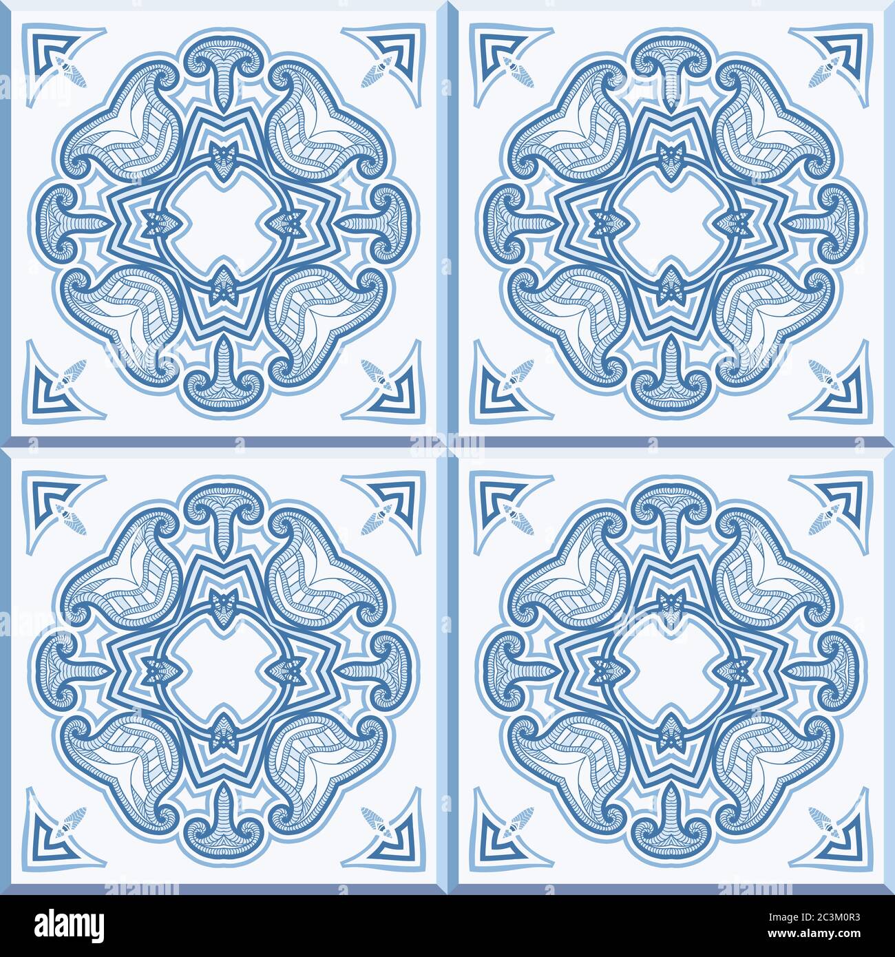 Carreaux de sol : motif vintage sans couture avec carreaux de ciment. Arrière-plan vectoriel transparent. Illustration vectorielle. Couleurs traditionnelles pour les carreaux hollandais - bleu a Illustration de Vecteur