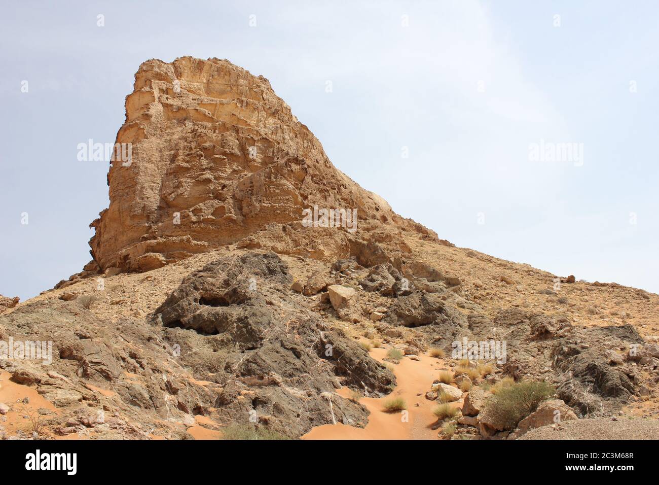 Fossil Rock est une formation de roche emblématique qui porte des fossiles marins dans les dunes de sable arides du désert à Sharjah, aux Émirats arabes Unis. Banque D'Images