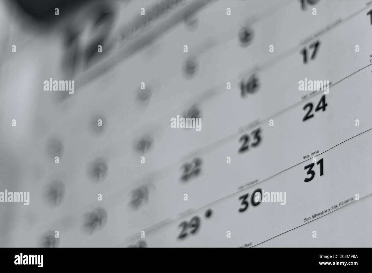 Image d'un calendrier avec des numéros de 31 jours. Banque D'Images