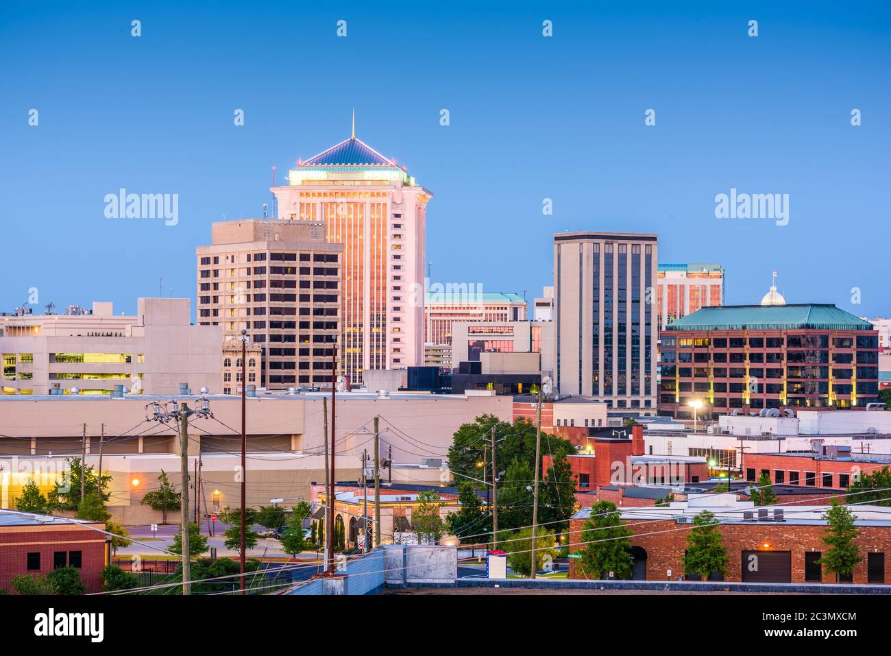 Montgomery, Alabama, Etats-Unis, centre-ville au crépuscule. Banque D'Images