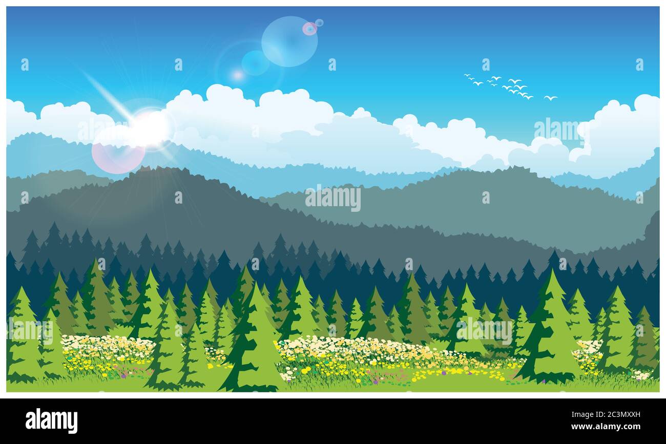 Illustration vectorielle stylisée d'une forêt pittoresque. Illustration sans couture horizontale, si nécessaire Illustration de Vecteur
