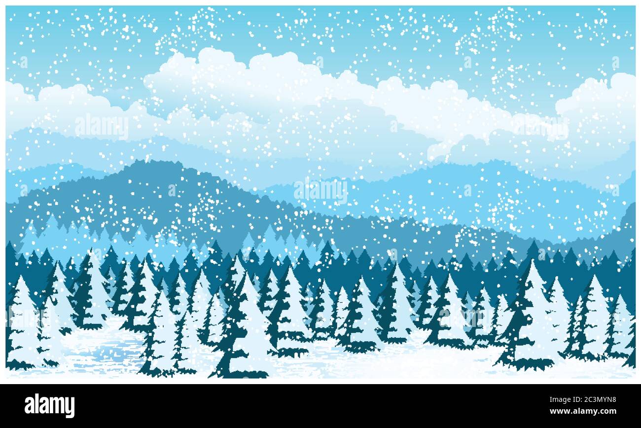 Illustration vectorielle stylisée d'une forêt pittoresque en hiver. Illustration sans couture horizontale, si nécessaire Illustration de Vecteur