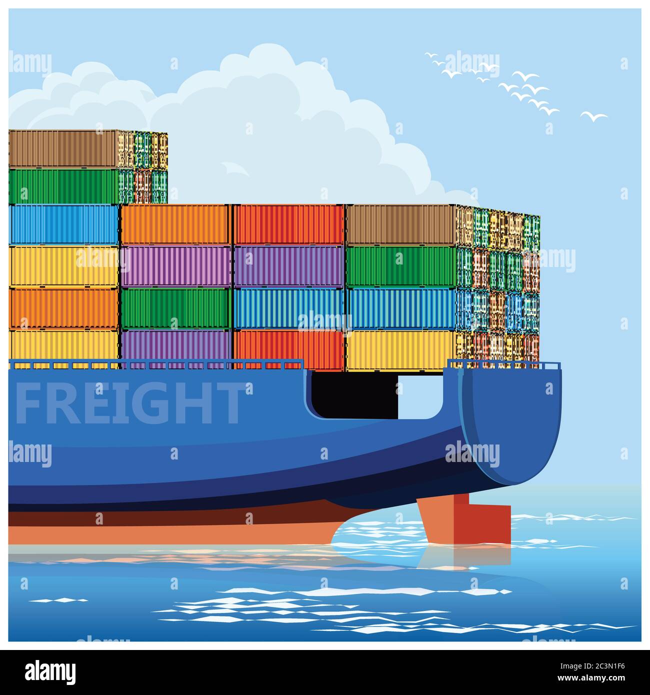 Illustration vectorielle stylisée du navire porteur de conteneurs Illustration de Vecteur