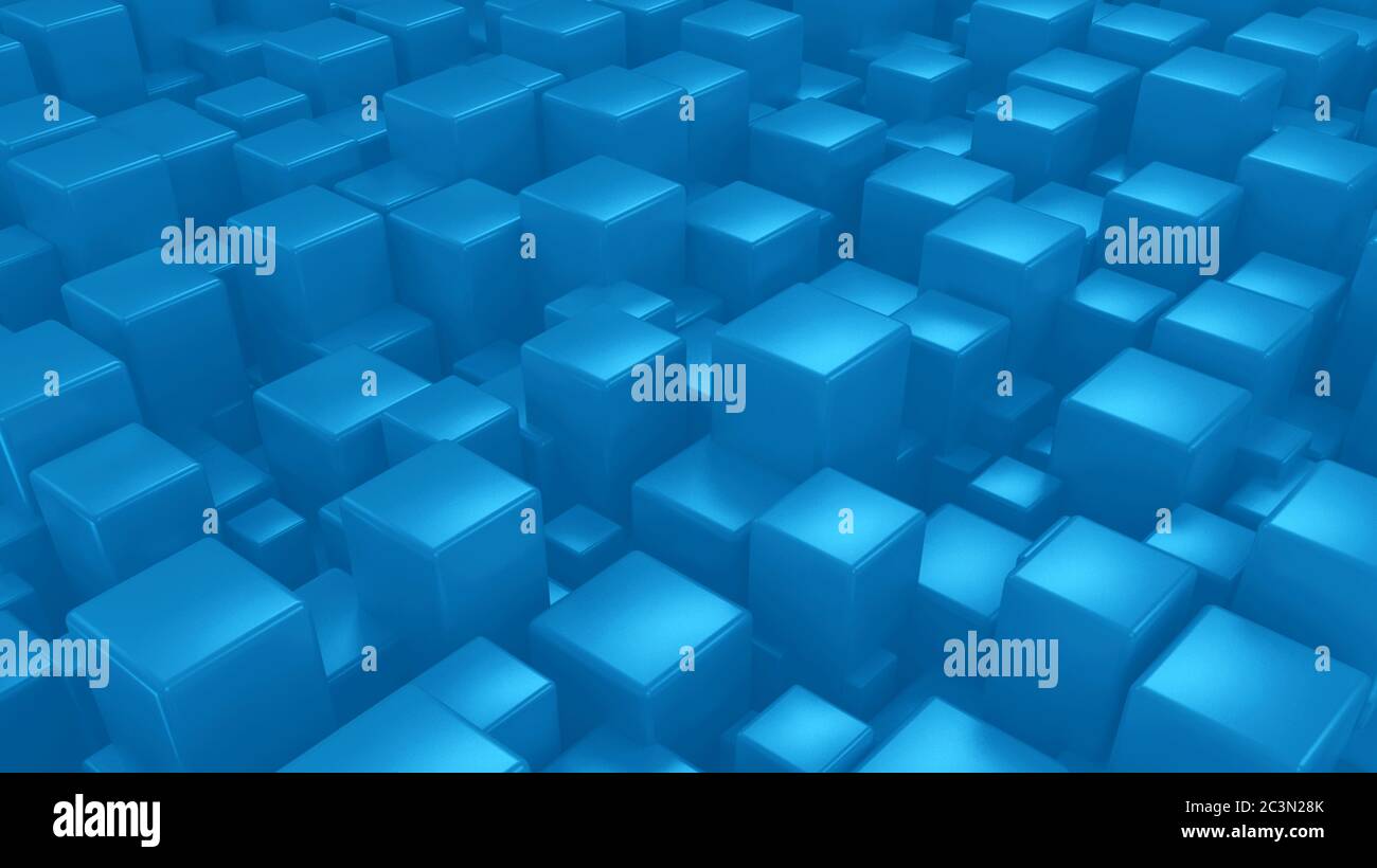Rendu 3d d'arrière-plan des cubes bleus abstraits Banque D'Images