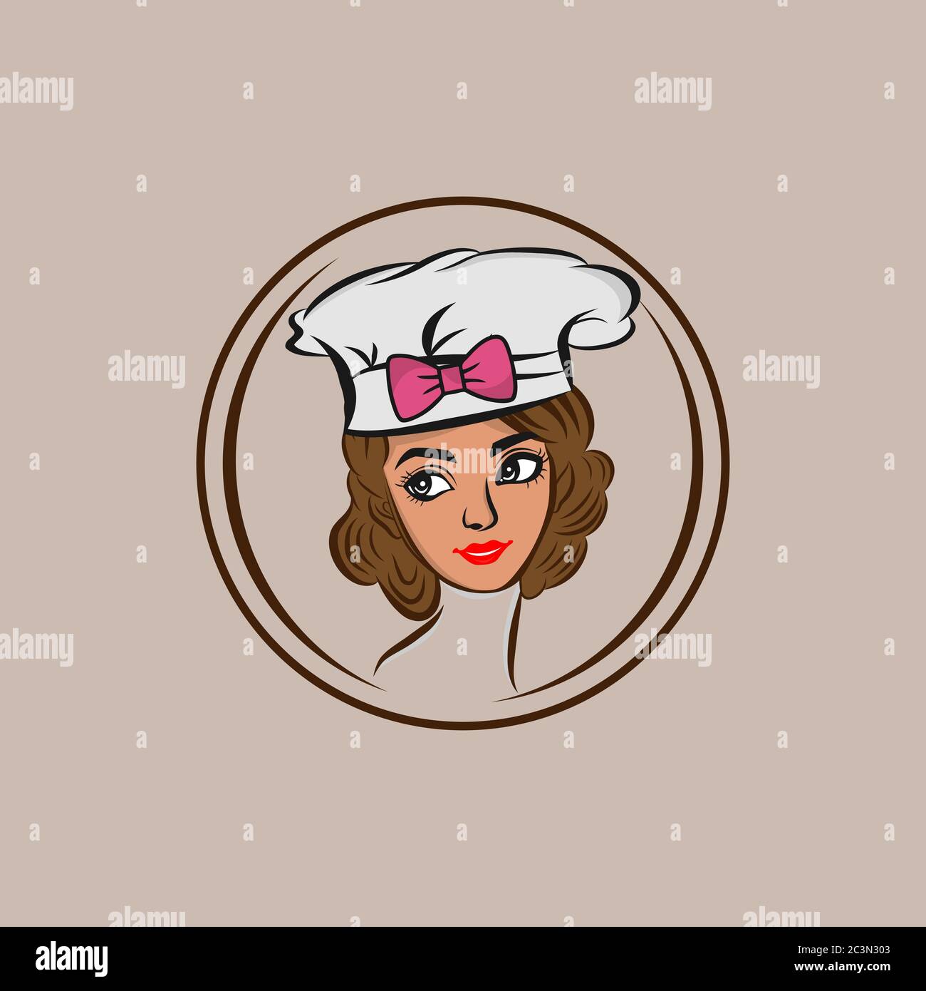 Femme chef mascotte personnage logo vecteur, beau logo de chef. Personnage fille.EPS 10 Illustration de Vecteur