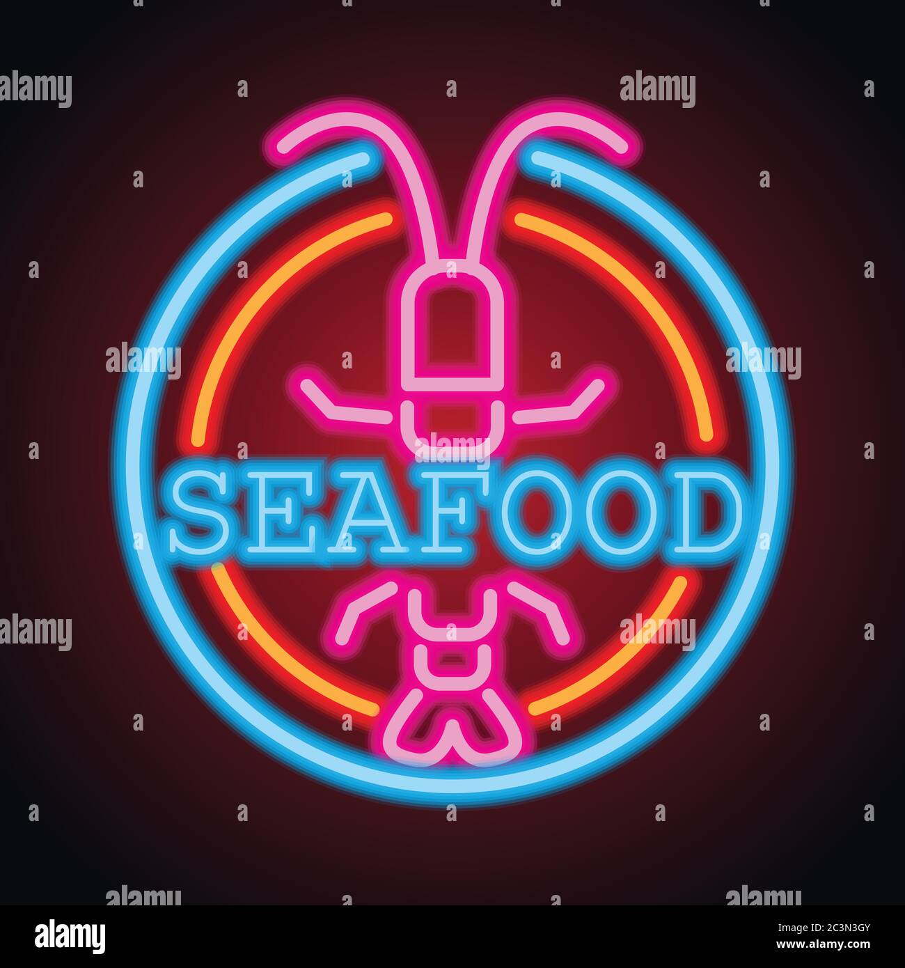 illustration vectorielle de panneau néon de restaurant de fruits de mer Illustration de Vecteur