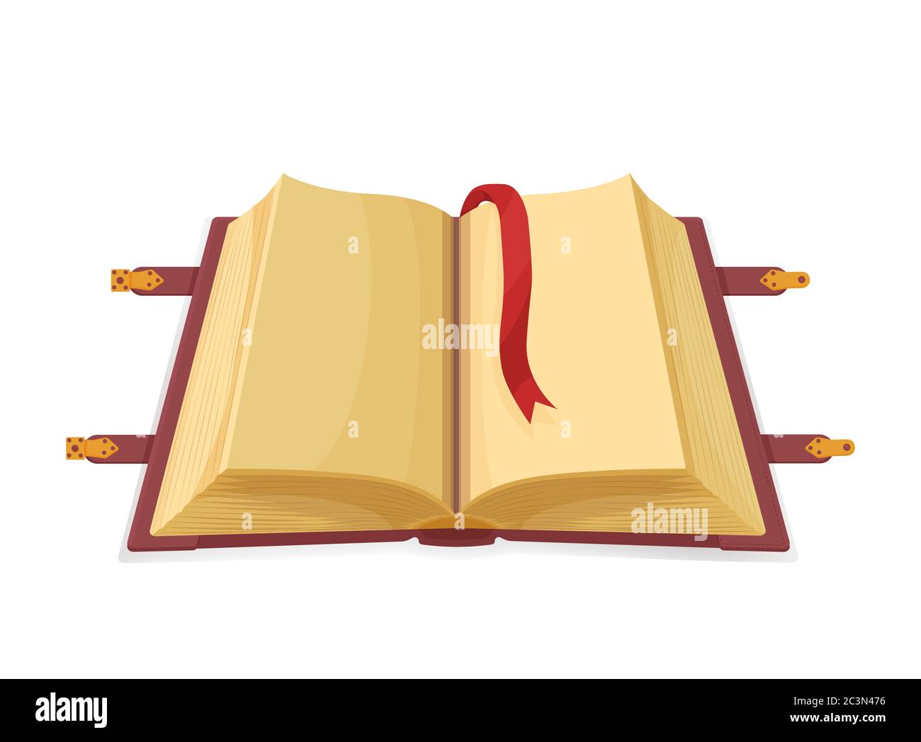 Livre magique ancien ouvert. Volume vide médiéval mystique avec la vieille connaissance de la magie arcane. Illustration de Vecteur