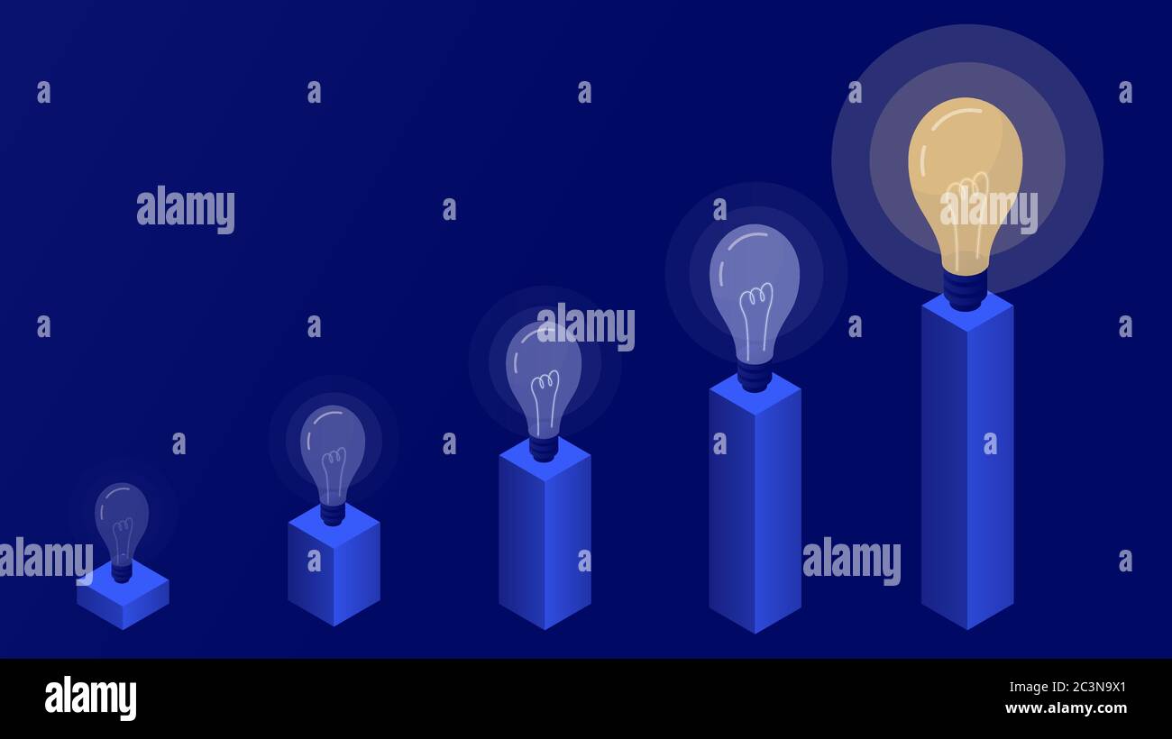 Concept des idées de développement et de croissance. Carrière de la croissance créative sur l'exemple de l'énergie d'inspiration de lampe. Illustration de Vecteur