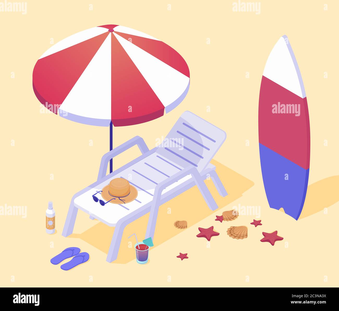 Plage de sable touristique bronzer parasol Banque d'images vectorielles -  Alamy