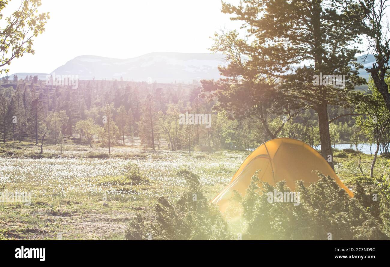 Camping au bord d'un lac en suédois 'fjällen' Banque D'Images