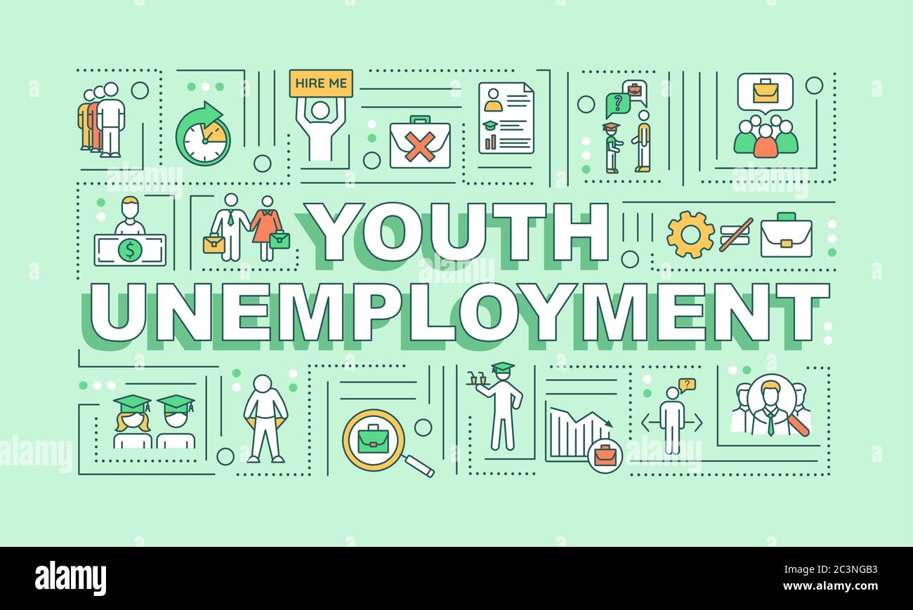 Bannière de concepts de mot de chômage chez les jeunes Illustration de Vecteur