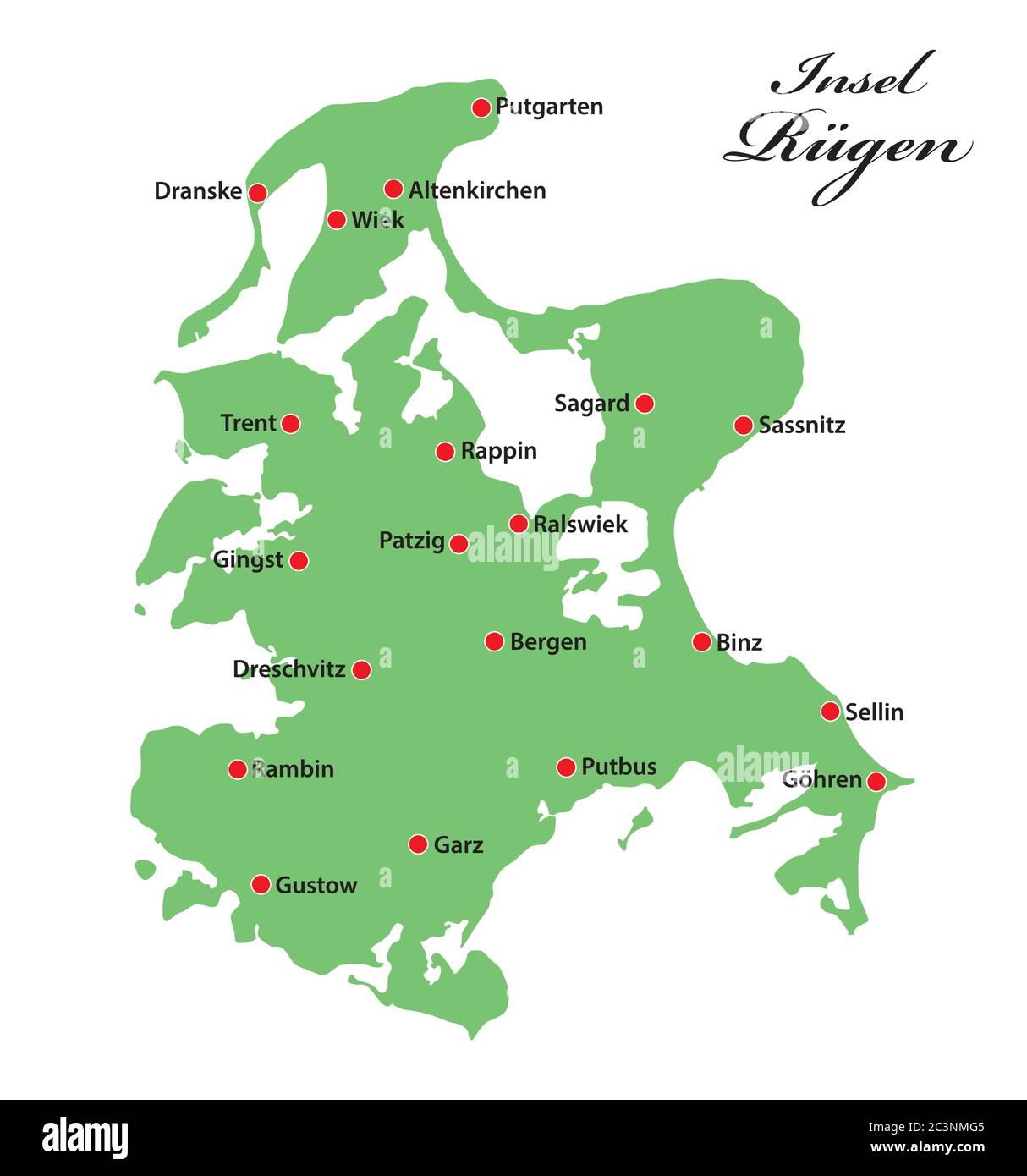 Carte vectorielle de l'île de Ruegen, en Allemagne, dans la mer Baltique Illustration de Vecteur