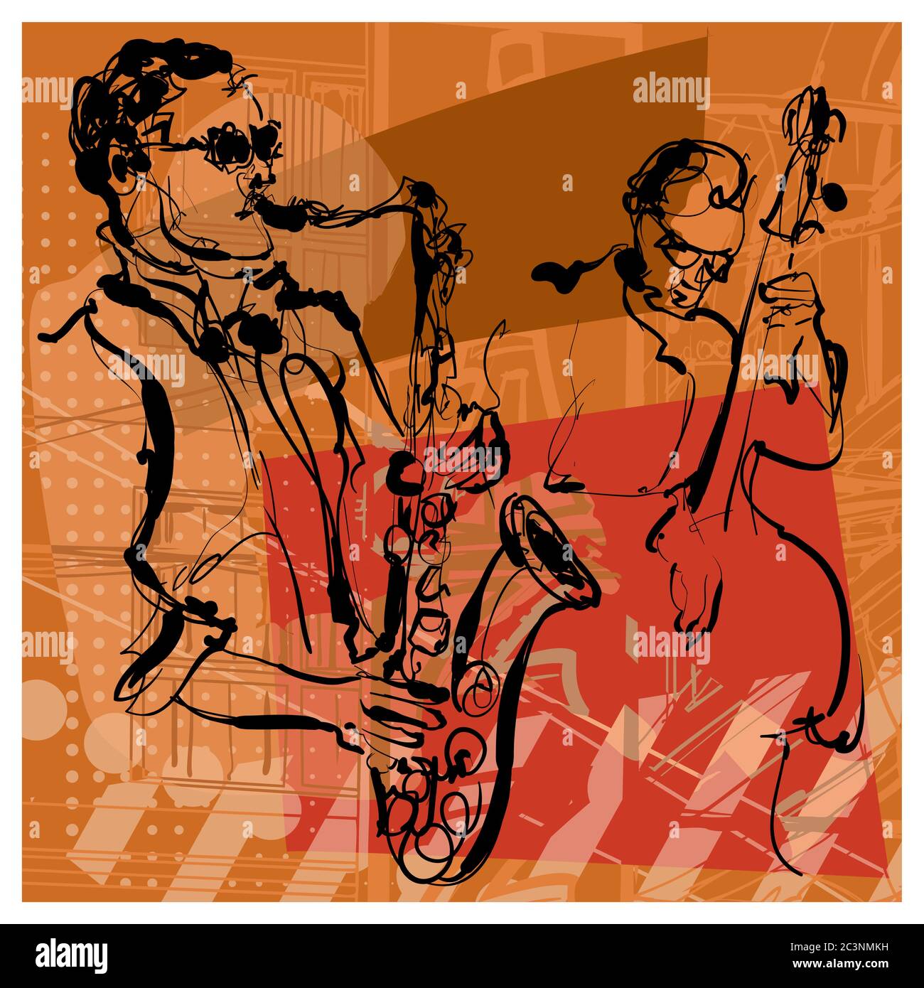 Saxophone et double-Bass - illustration vectorielle (idéal pour l'impression sur tissu ou papier, poster ou papier peint, décoration de maison) Illustration de Vecteur