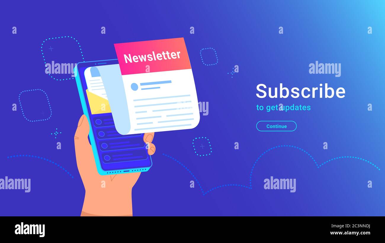 Abonnement à la newsletter en ligne dans l'application mobile Illustration de Vecteur