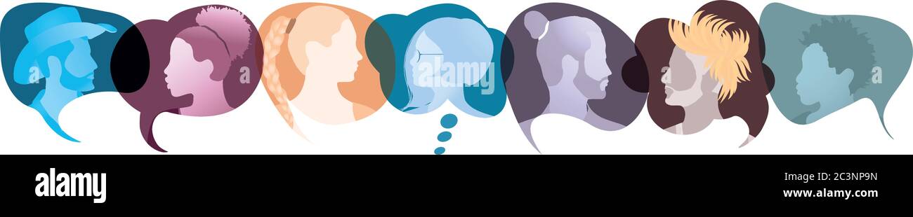 Silhouette dirige les gens dans le profil.diversité les gens.bulle de parole.dialogue de parole et inform.Communicate groupe de personnes multiethniques qui parlent Illustration de Vecteur
