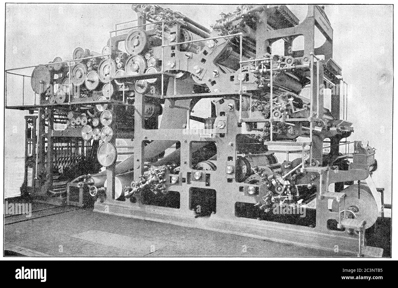 Presse d'impression six couleurs d'une usine de construction de machines d'Augsbourg. Illustration du XIXe siècle. Fond blanc. Banque D'Images