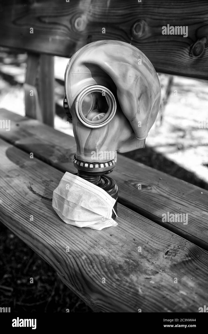 Masque à gaz pour pandémie, covid et anthrax, guerre bactériologique Banque D'Images