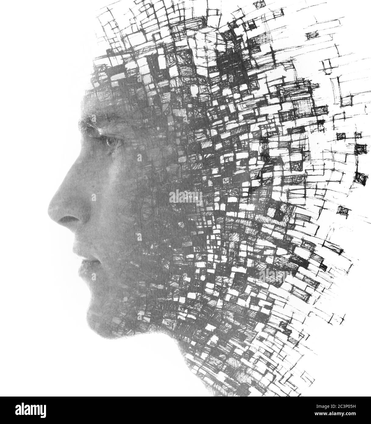 Paintographie. Un portrait combiné à une peinture Banque D'Images