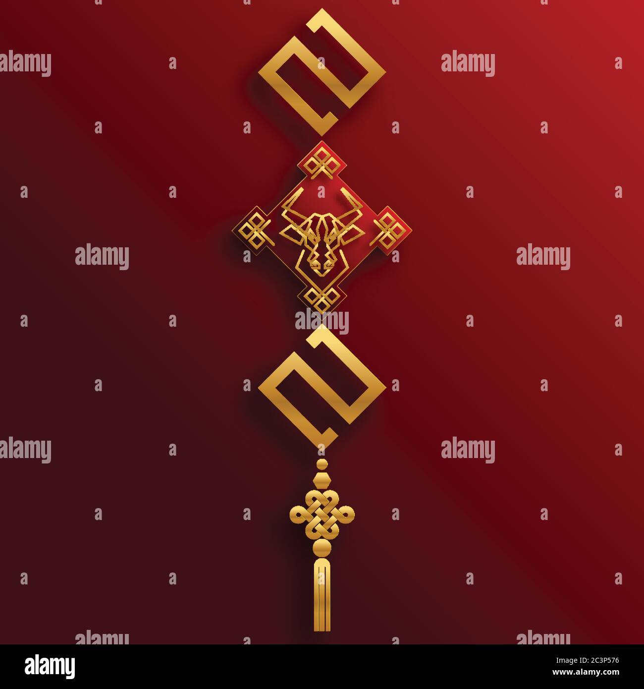 Nouvel an chinois 2021 année du boeuf, papier rouge coupé caractère boeuf, fleur et éléments asiatiques avec style artisanal sur fond. Illustration de Vecteur