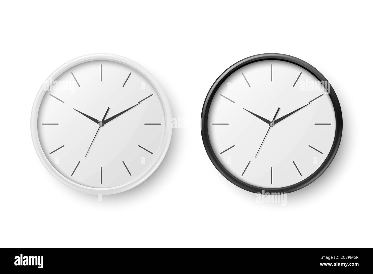 Horloge murale ronde simple Vector 3-d avec icône de cadran blanc et noir gros plan isolé sur fond blanc. Modèle de conception Illustration de Vecteur