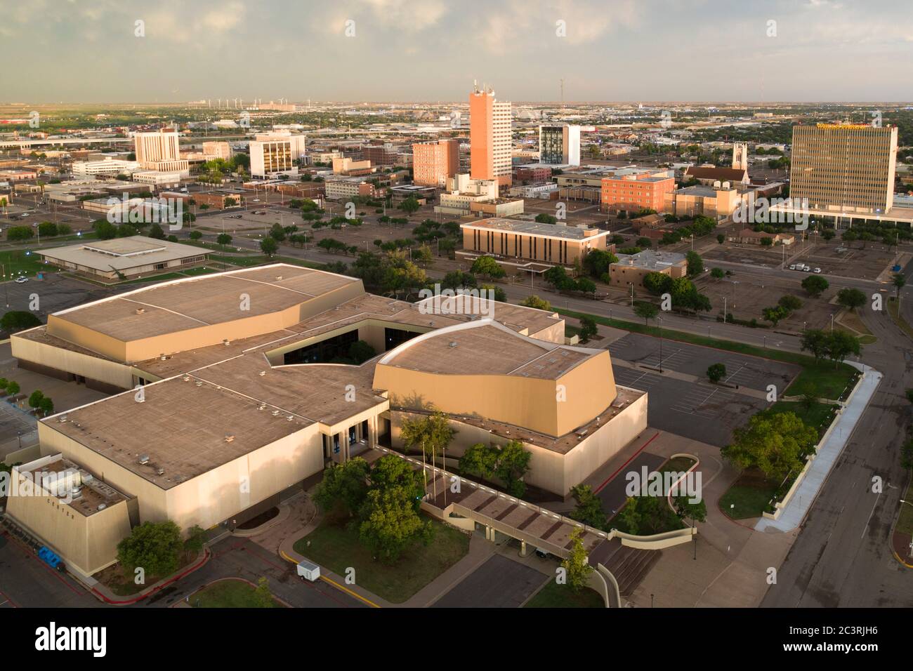 Vue aérienne du centre civique de Lubbock et de la ville Banque D'Images