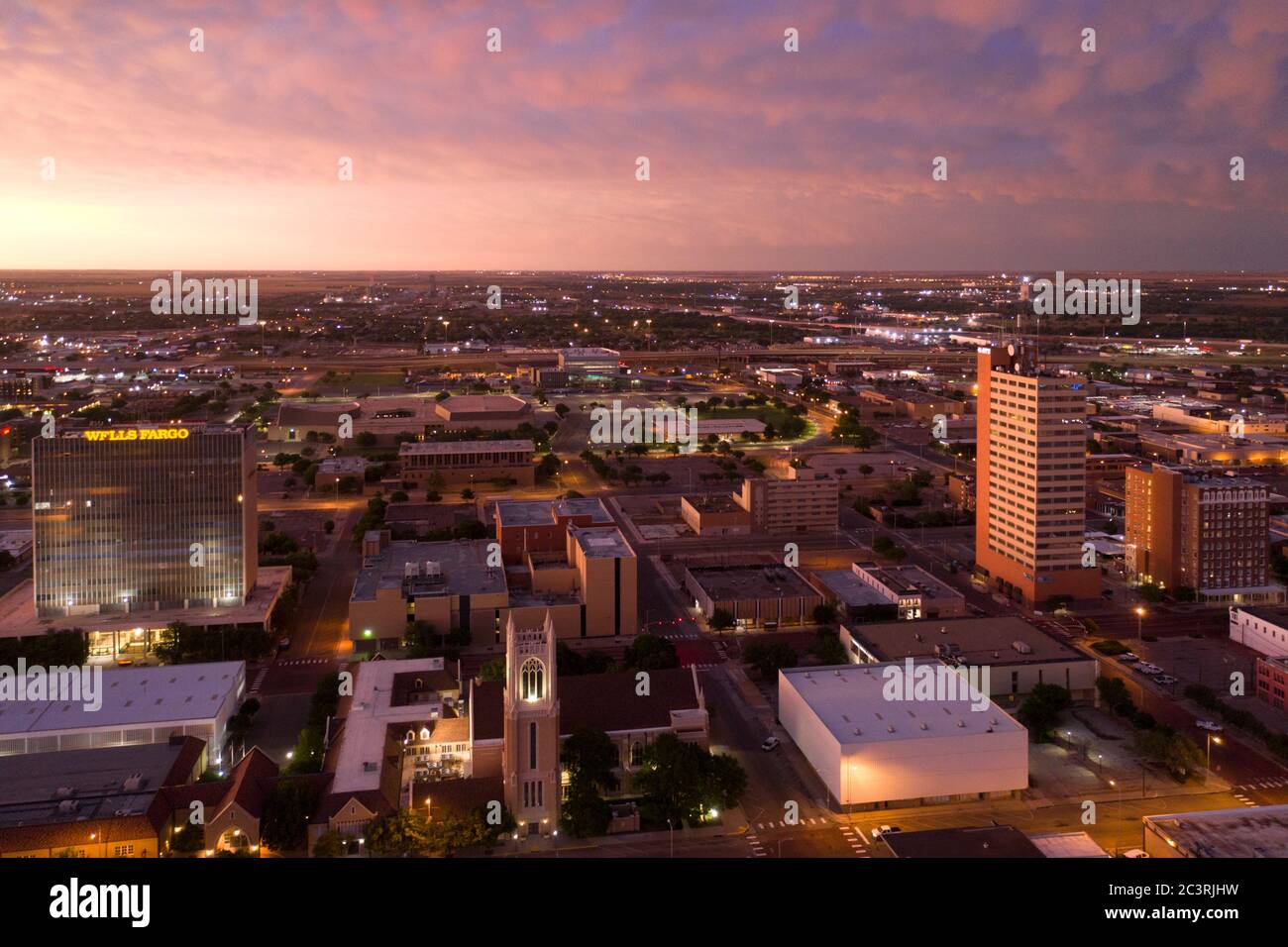 Vue aérienne de Lubbock Texas au coucher du soleil Banque D'Images