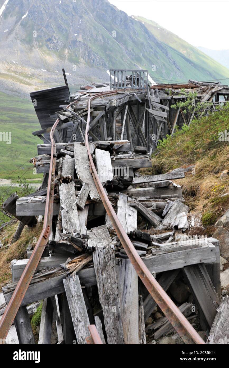 Col Hatcher en Alaska, Mine Independence, en ruine comme partie publique et destination touristique Banque D'Images