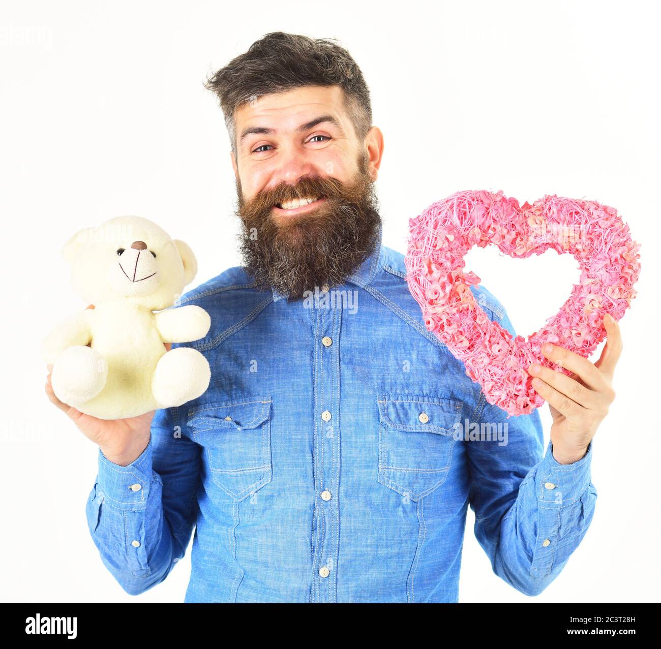 Concept Joyeux Anniversaire Homme Barbu Avec Cadeaux D Anniversaire Romantiques Photo Stock Alamy