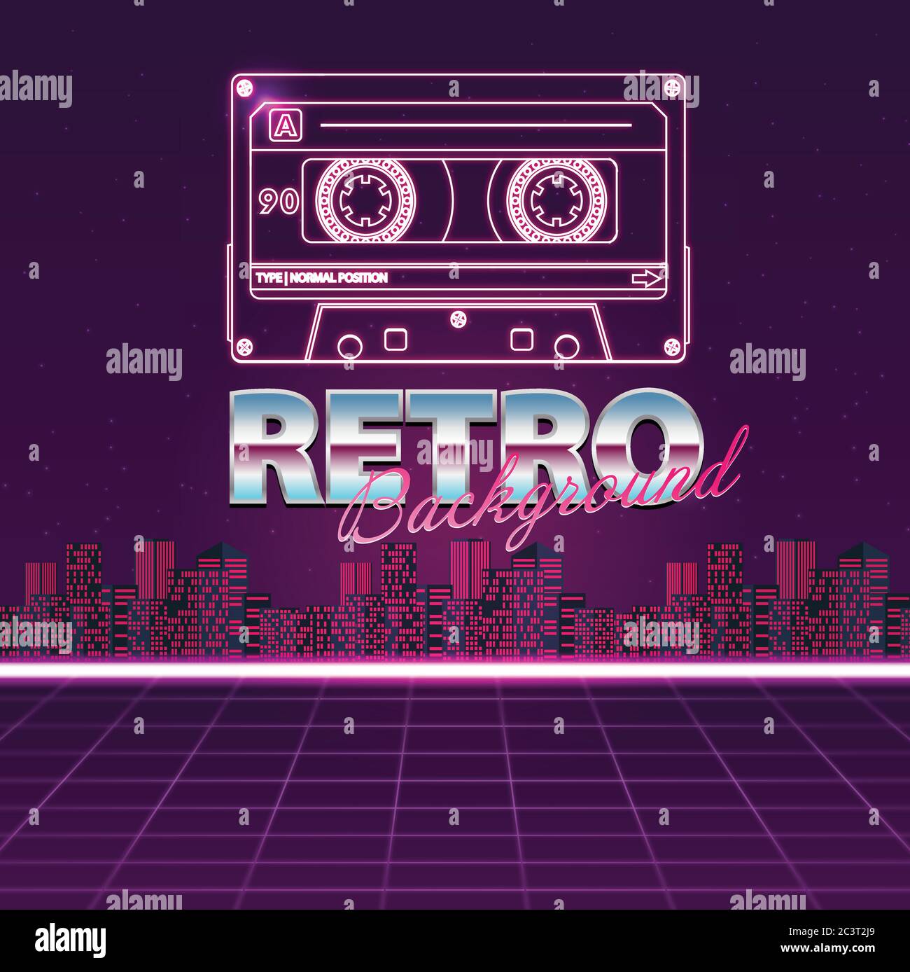 Rétro future, style années 80, fond Sci-Fi. Illustration de Vecteur