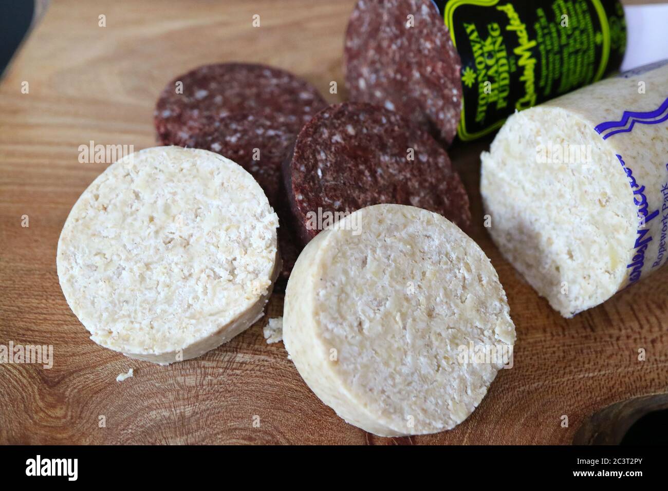 pouding blanc et noir en tranches de stornoway au royaume-uni Banque D'Images