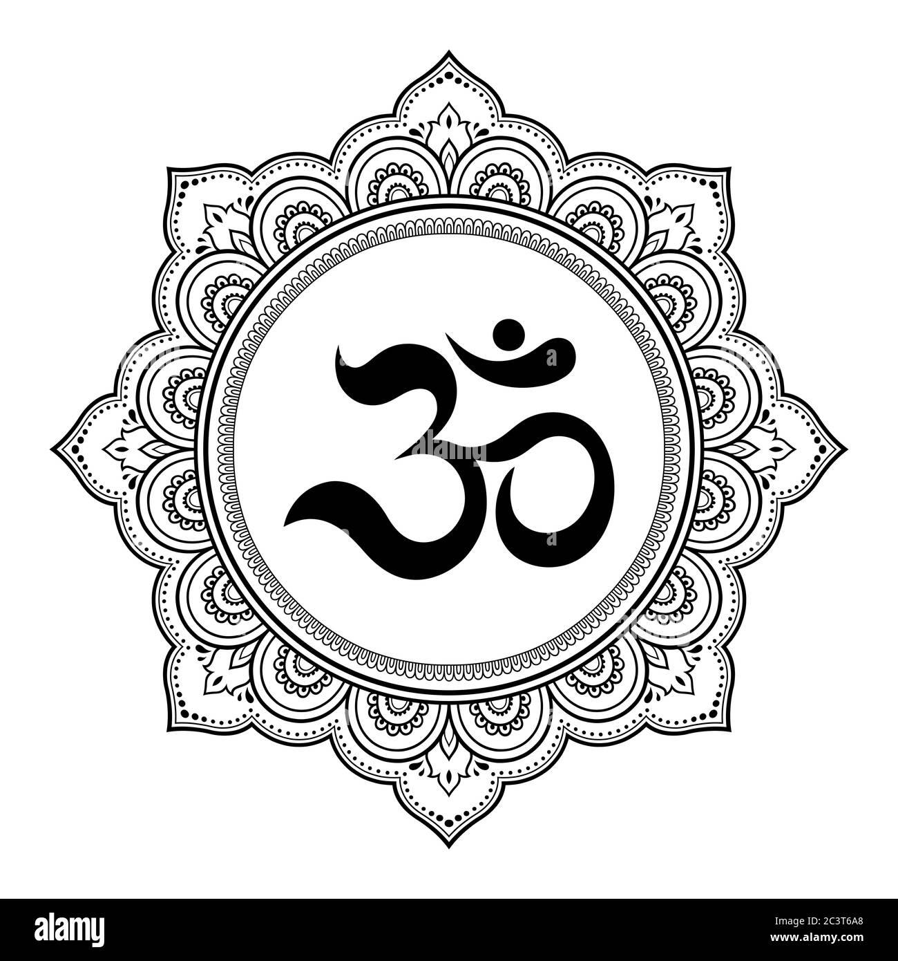Motif circulaire en forme de mandala pour Henna, Mehndi, tatouage, décoration. Décoration décorative de style oriental avec mantra hindou ancien OM. Couleur Illustration de Vecteur