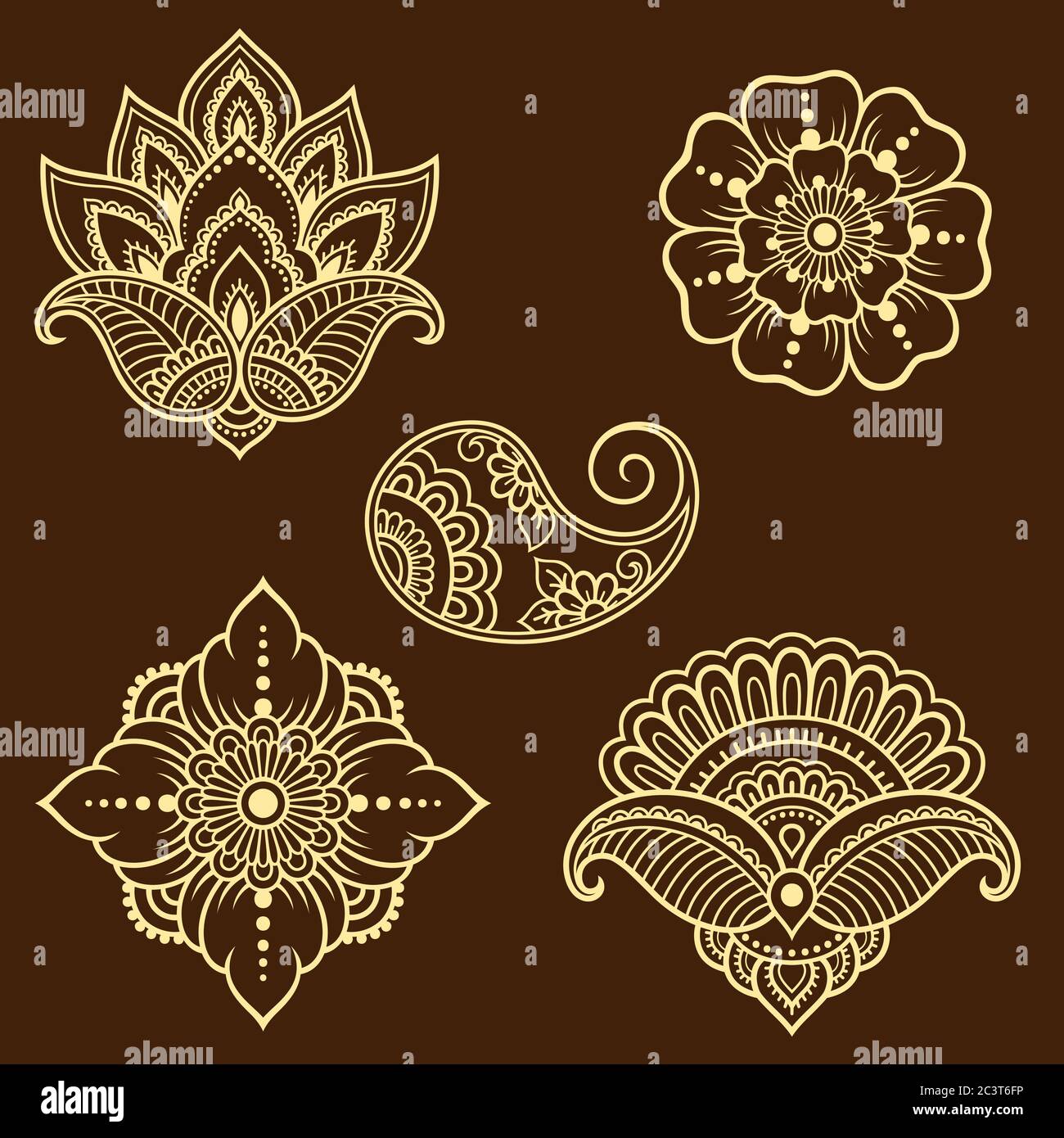 Ensemble de motif de fleurs Mehndi pour le dessin et le tatouage de Henné. Décoration ethnique orientale, de style indien. Illustration de Vecteur