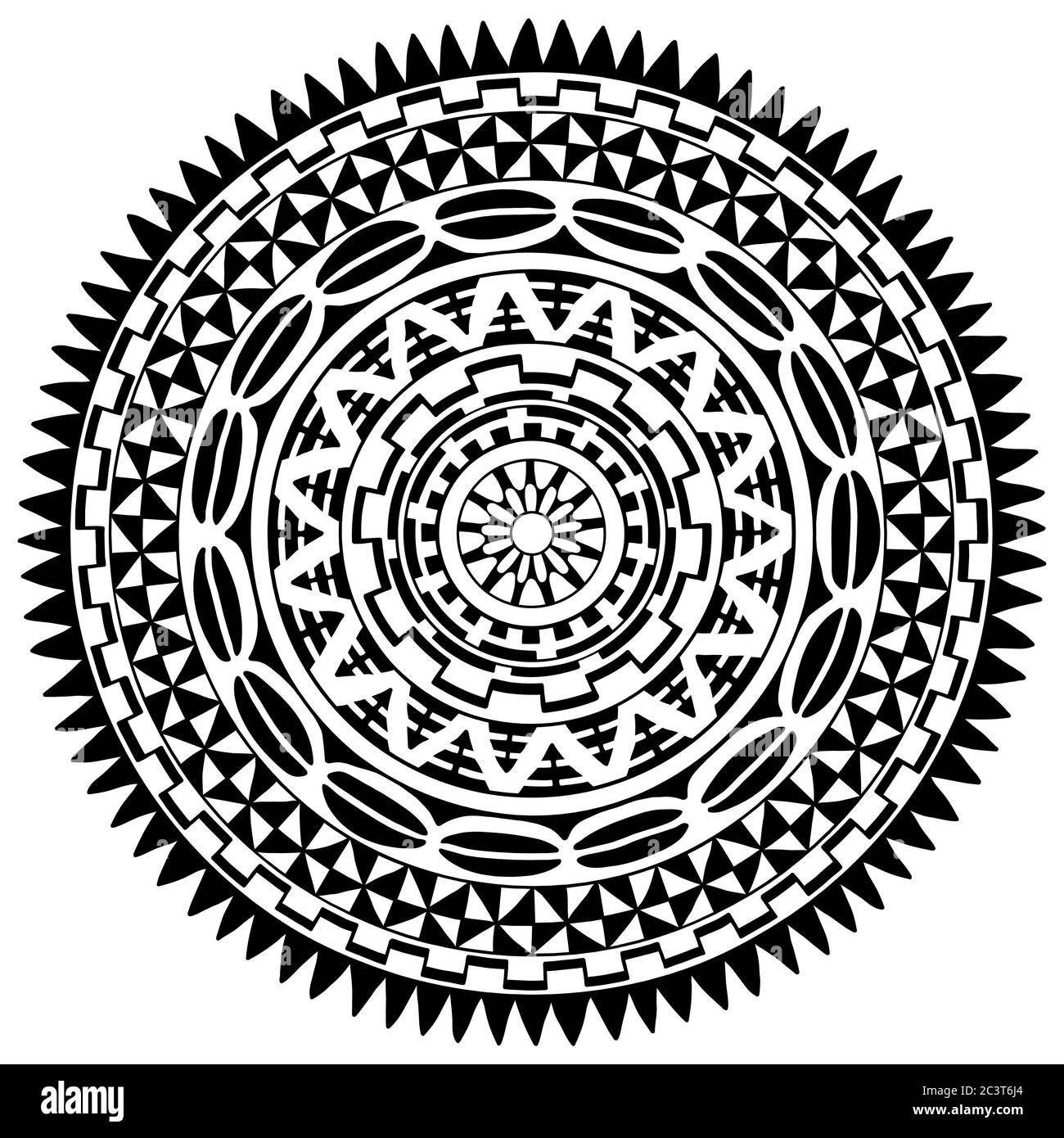 Répétition circulaire sous forme de mandala. Ornements traditionnels des Maoris - style Moko. Bordure tribale décorative vintage d'éléments africains Illustration de Vecteur