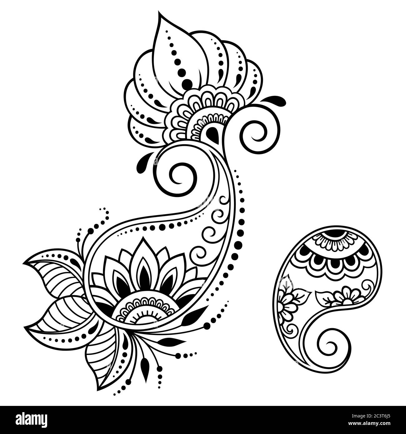 Ensemble de motif de fleurs Mehndi pour le dessin et le tatouage de Henné. Décoration ethnique orientale, de style indien. Illustration de Vecteur