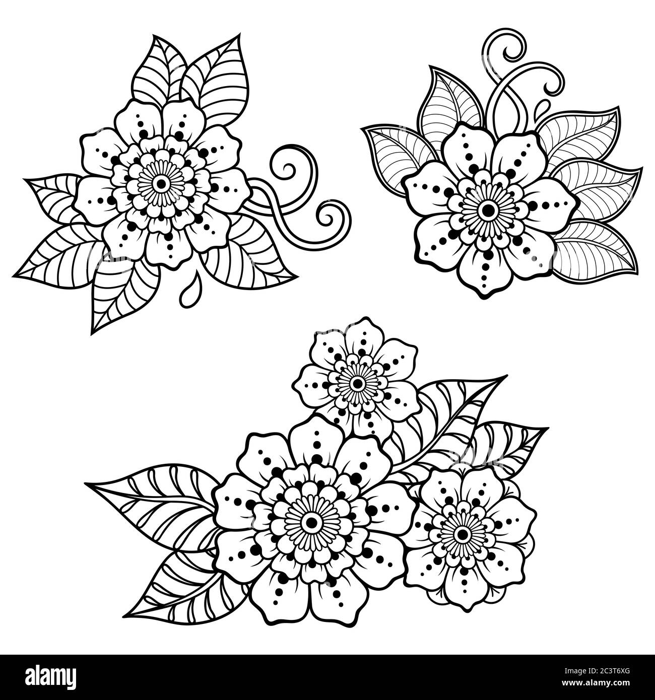 Ensemble de motif de fleurs Mehndi pour le dessin et le tatouage de Henné. Décoration ethnique orientale, de style indien. Illustration de Vecteur