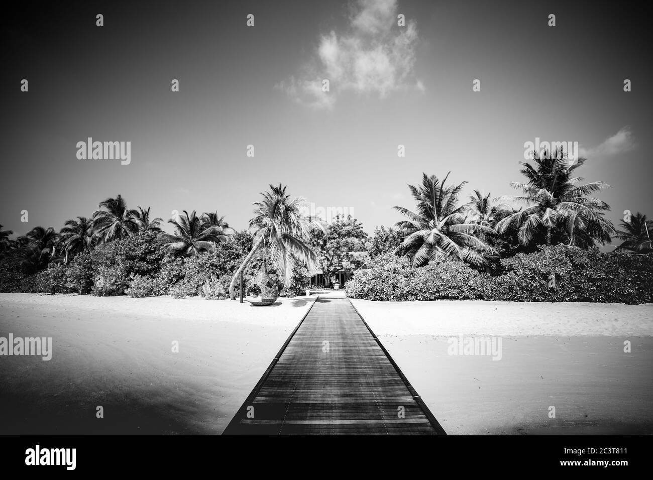 Paysage spectaculaire de paradis tropical île plage avec ciel ensoleillé parfait, artistique noir et blanc processus Banque D'Images