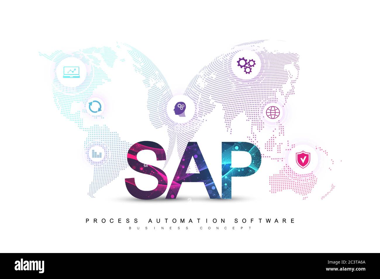 Logiciel d'automatisation des processus d'affaires de SAP. ERP enterprise resources planning system concept modèle de page. L'avenir de la technologie SAP concept sci-fi Illustration de Vecteur