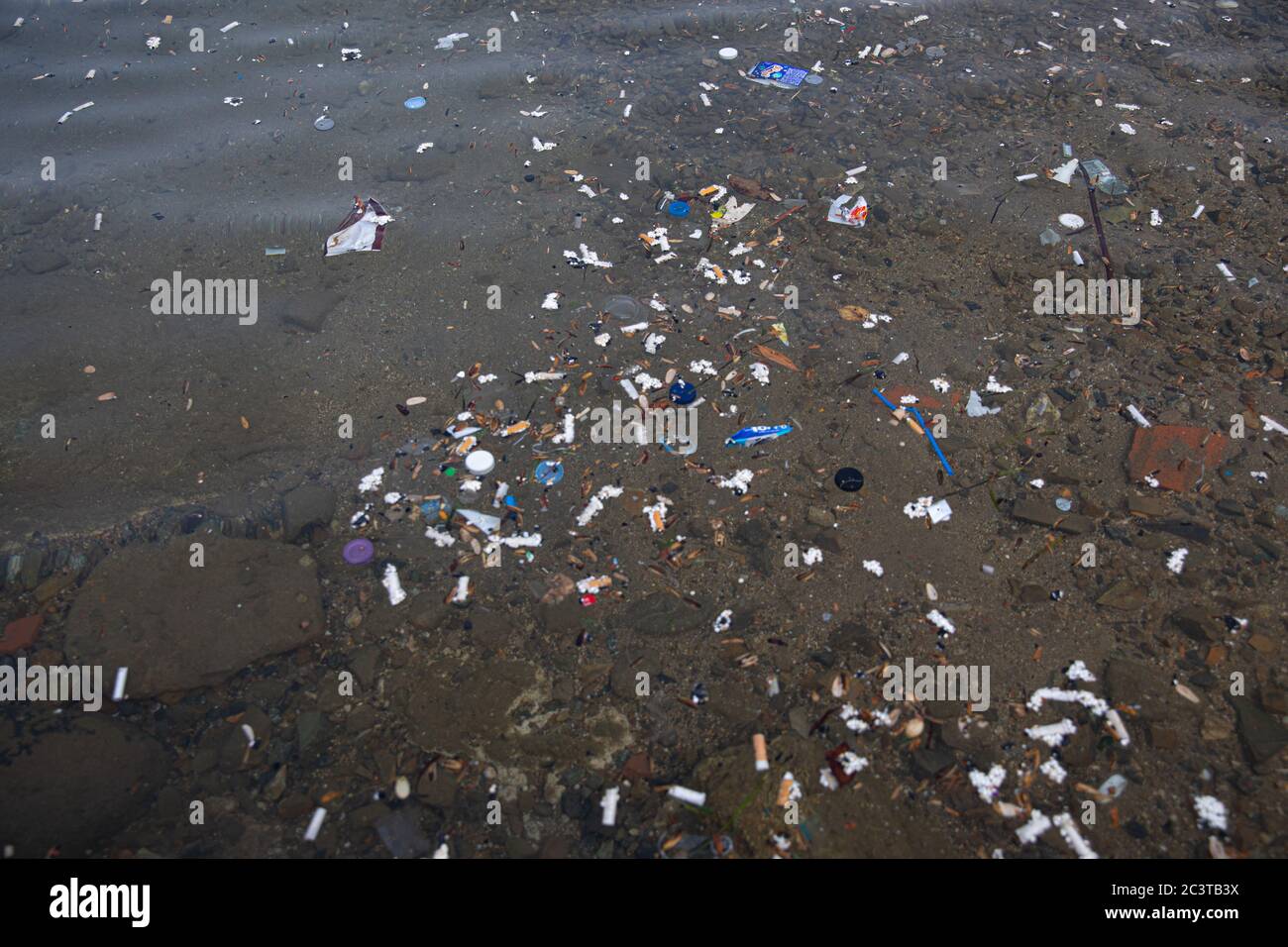 eau de mer polluée avec des déchets Banque D'Images