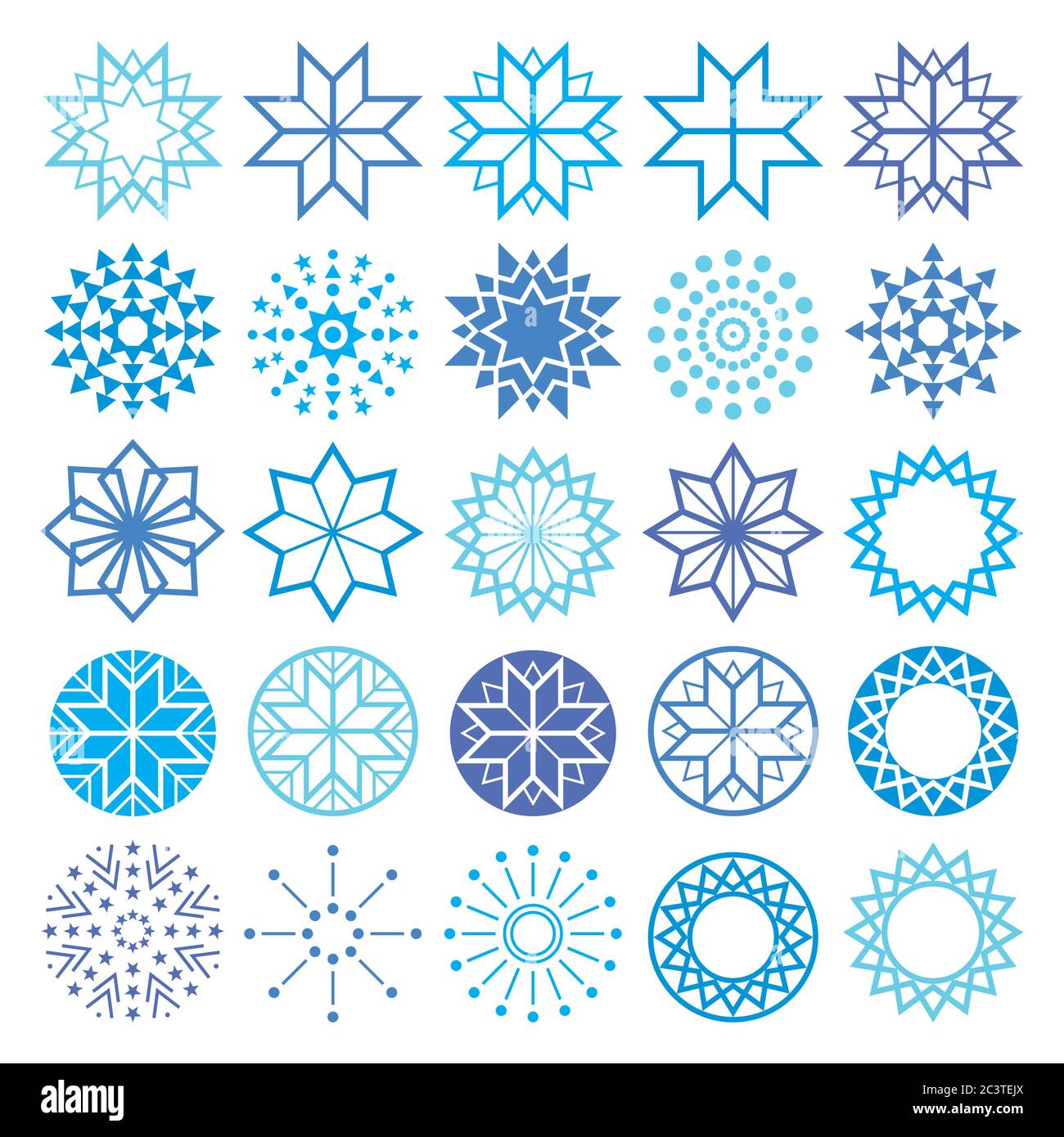 Ensemble de flocons de neige et d'icônes vectorielles étoiles de Noël, formes géométriques avec collection de lignes Illustration de Vecteur