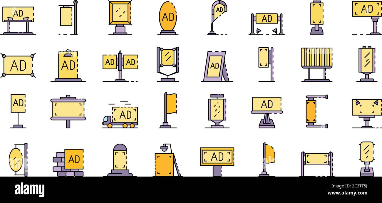 Icônes de publicité extérieure définir le vecteur plat Illustration de Vecteur