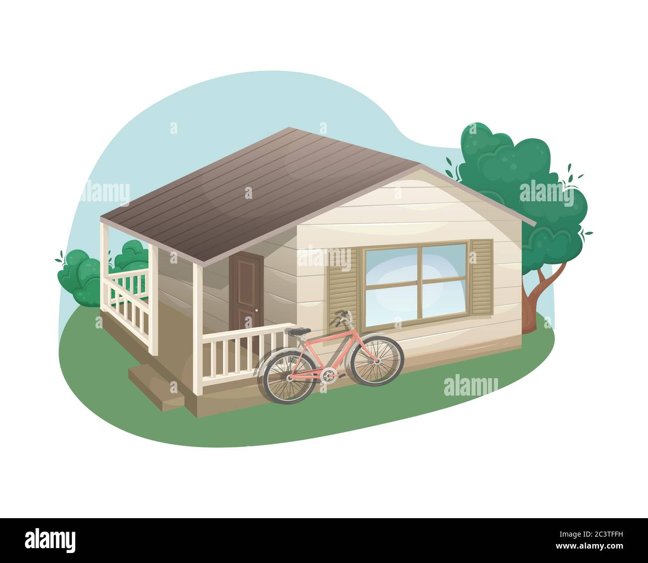 Maison de campagne confortable en bois avec véranda. Boîtier de Suburban. Maison privée. Ferme. Agriculture, agriculture. Illustration de Vecteur