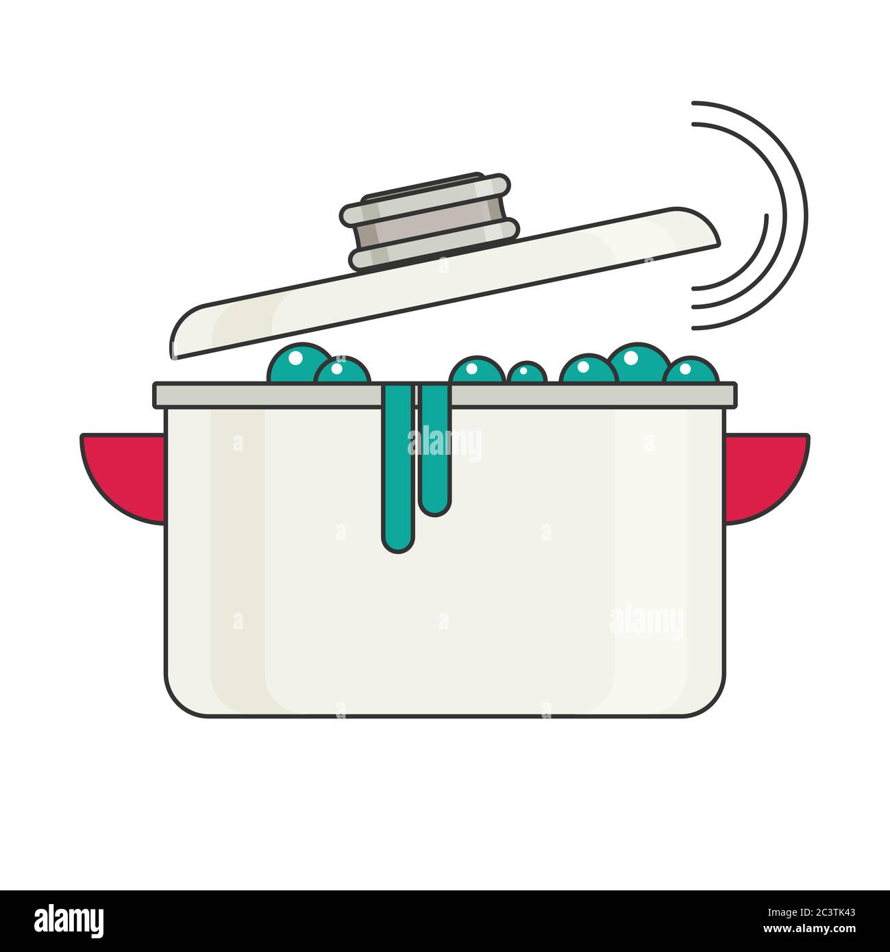 Eau bouillante dans la casserole. Vecteur plat. Illustration de Vecteur