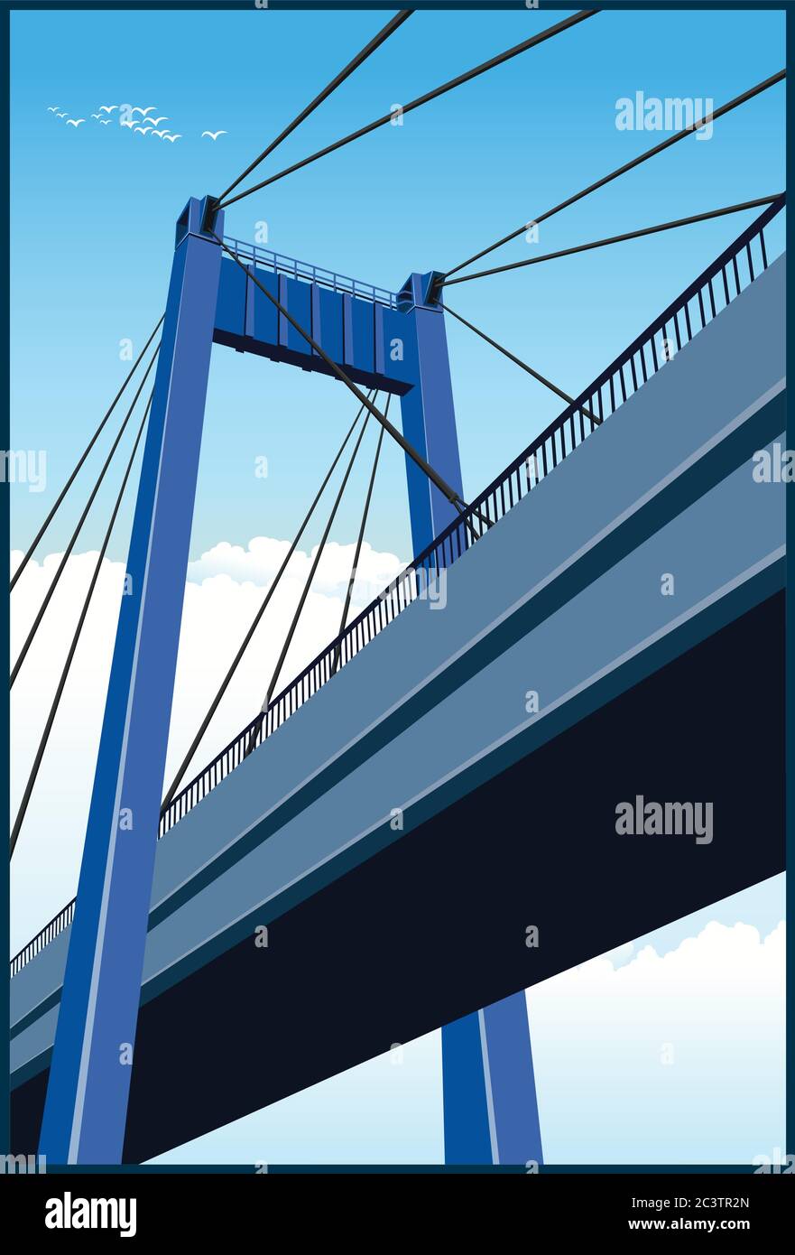 Illustration vectorielle stylisée d'un grand pont à support de câble Illustration de Vecteur